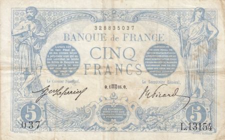 France 5 Francs Bleu - 01-08-1916 Série L.13154
