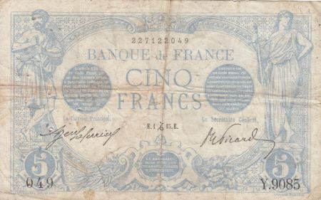 France 5 Francs Bleu - 01-12-1915 Série Y.9085