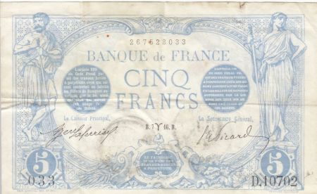 France 5 Francs Bleu - 07-03-1916 Série D.10702