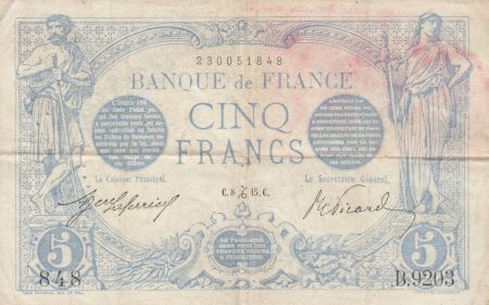 France 5 Francs Bleu - 08-12-1915 Série B.9203