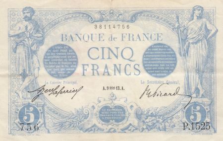 France 5 Francs Bleu - 09-01-1913 - Série P.1525 - TTB+
