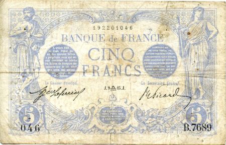 France 5 Francs Bleu - 09-09-1915 Série B.7689 - TB