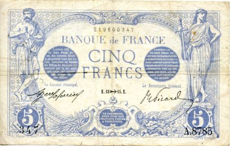 France 5 Francs Bleu - 13-11-1915 Série A.8785 - TTB