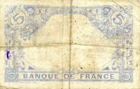 France 5 Francs Bleu - 17-09-1915 Série U.7838 - TB
