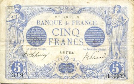 France 5 Francs Bleu - 20-03-1916 Série D.10937 - TTB