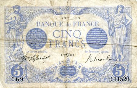 France 5 Francs Bleu - 22-04-1916 Série D.11520 - PTB