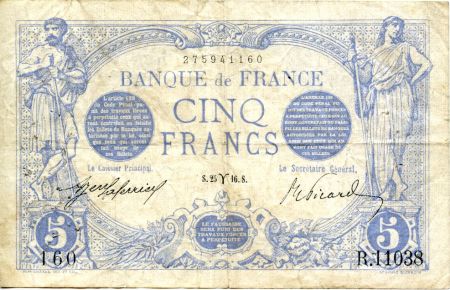 France 5 Francs Bleu - 25-03-1916 Série R.11038 - TTB
