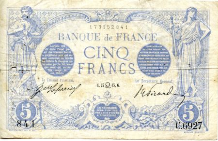 France 5 Francs Bleu - 27-07-1915 Série C.6927 - TTB