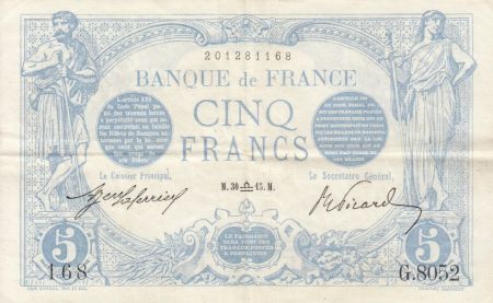 France 5 Francs Bleu - 30-09-1915 Série G.8052 TTB