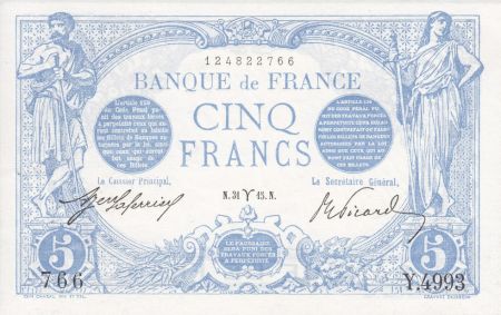 France 5 Francs Bleu - 31-03-1915 Série Y.4993 SUP+