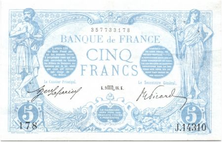France 5 Francs Bleu - Aout 1916