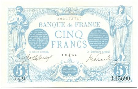 France 5 Francs Bleu - Déc 1916