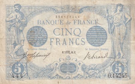 France 5 Francs Bleu -05-08-1916 Série O.14245