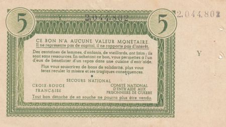 France 5 Francs Bon de Solidarité - 1941-1942