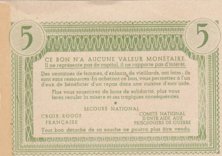 France 5 Francs Bon de Solidarité - Repas de Famille 1941-1942 - SUP