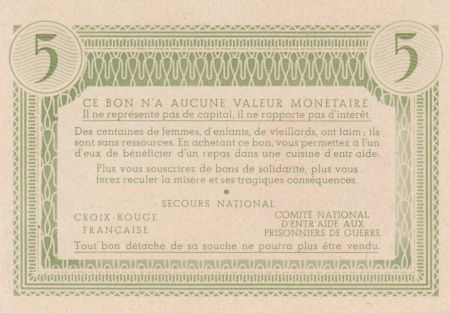 France 5 Francs Bon de Solidarité Repas de Famille 1941-1942 - sans série
