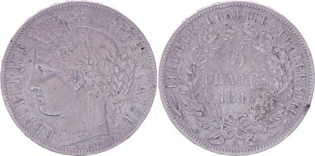 France 5 Francs Cérès - 1849 A Paris - Argent - TB+ - 2e ex.