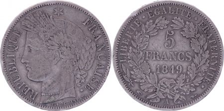 France 5 Francs Cérès - 1849 A Paris - Argent - TB+