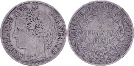 France 5 Francs Cèrès - 1850 A Paris - Argent - TB+