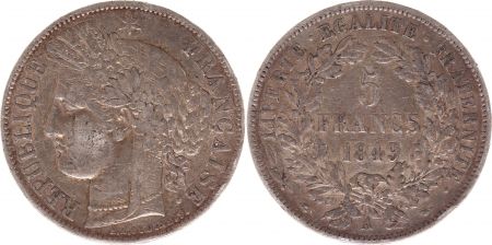 France 5 Francs Céres - Armoires - 1849 A Paris - Argent