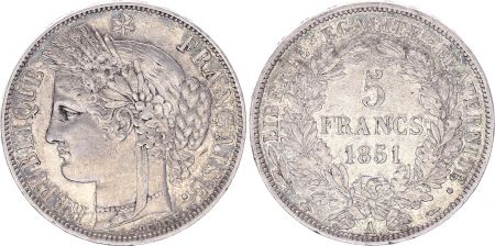 France 5 Francs Céres - II e République 1851 A Paris