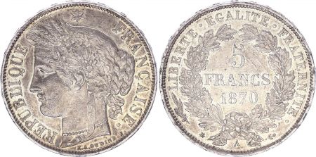 France 5 Francs Céres - III e République 1870 A Paris