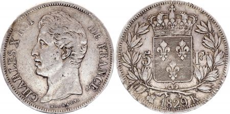 France 5 Francs Charles X - 2nd type - 1829 K Bordeaux - Argent - TB +