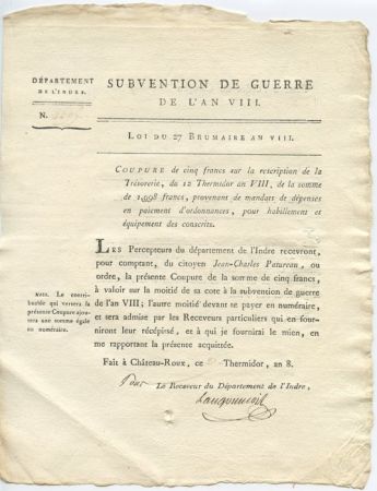 France 5 Francs Département de l\'Indre - An VIII