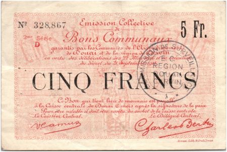 France 5 Francs Douai Commune - 1914