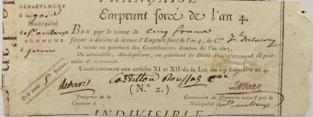 France 5 Francs Emprunt Forcé - An 4 (1796) - Gard - Saint-Ambroix - TB