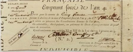 France 5 Francs Emprunt Forcé - An 4 (1796) - Gard - Saint-Ambroix - TTB