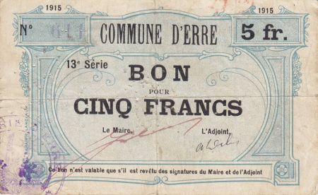 France 5 Francs Erre Ville - 1915