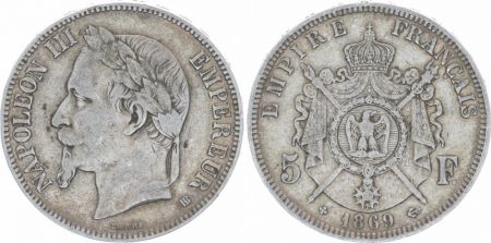 France 5 Francs France Napoléon III - Tête laurée 1869 BB Strasbourg