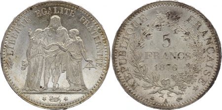 France 5 Francs Hercule - 1876 A Paris- Argent - 2nd EX