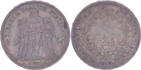 France 5 Francs Hercule - IIeme République - 1848 A Paris - TTB