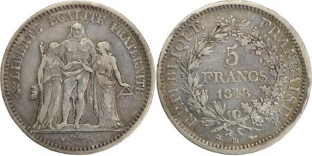 France 5 Francs Hercule - IIeme République - 1848 BB Strasbourg