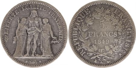 France 5 Francs Hercule - IIeme République - 1849 K Bordeaux
