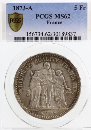 France 5 Francs Hercule - III e République - 1873 A - PCGS MS 62