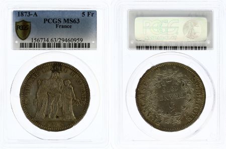 France 5 Francs Hercule - III e République - 1873 A - PCGS MS 63