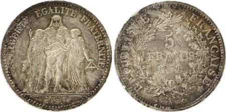 France 5 Francs Hercule - III e République - 1874 A Paris - Argent