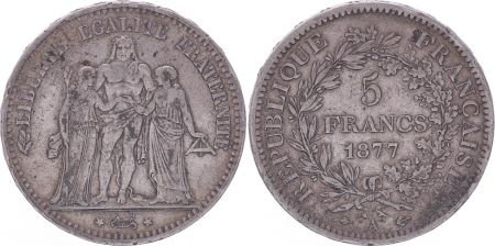 France 5 Francs Hercule - IIIe République - 1877 A Paris - TB+