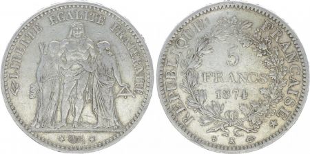 France 5 Francs Hercule - IIIeme République - 1874 K Bordeaux