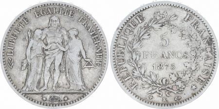 France 5 Francs Hercule - IIIeme République - 1875 K Bordeaux - TB+