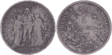 France 5 Francs Hercule - IIIeme République - 1876 K Bordeaux - TB