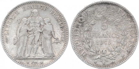 France 5 Francs Hercule - IIIeme République - 1876 K Bordeaux - TTB