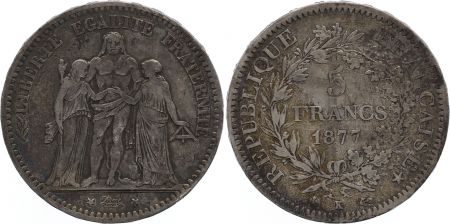 France 5 Francs Hercule - IIIeme République - 1877 K Bordeaux - TTB