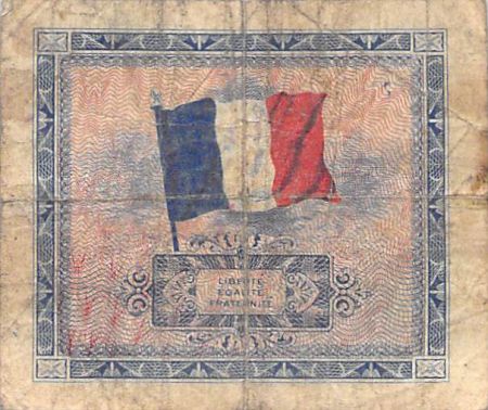 France 5 Francs Impr. américaine (drapeau) - 1944 Sans Série - TB