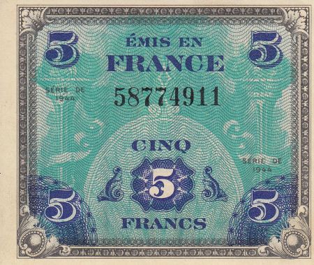 France 5 Francs Impr. américaine (drapeau) - 1944 sans série 58774911