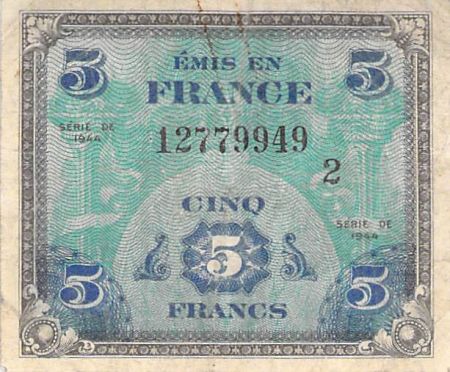 France 5 Francs Impr. américaine (drapeau) - 1944 Série 2 - TB
