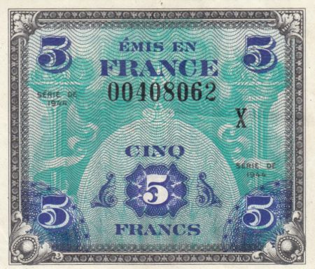 France 5 Francs Impr. américaine (drapeau) - 1944 Série X - SUP